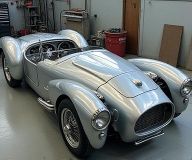 Chasis de un coche clásico siendo restaurado.